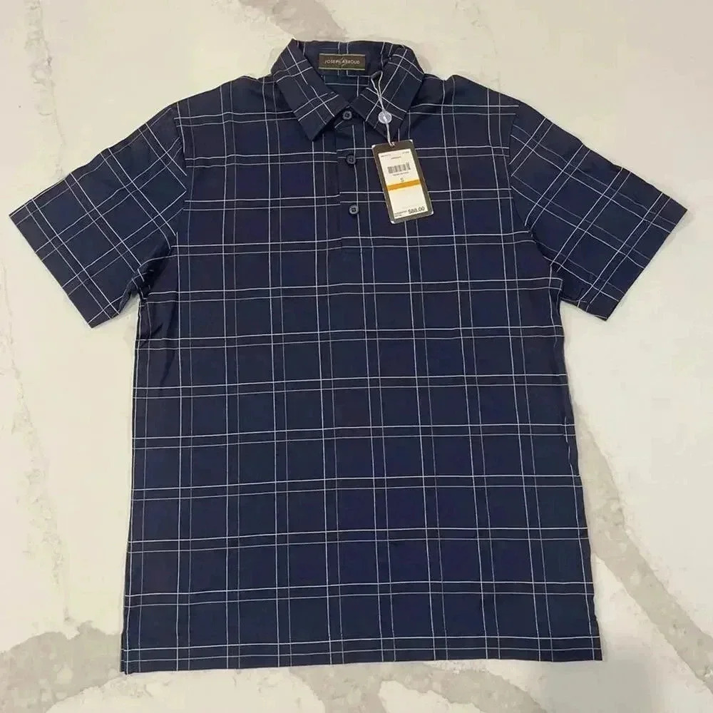 Joseph Abboud NWT Blue Checkered Henley ShortSleeve Shirt Mens Small Casual Gift